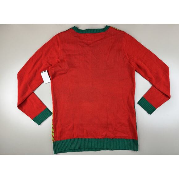 Tacky Christmas Sweater Womens L Gift Wrap Bow Red Green Gold Holiday NWT - Picture 8 of 9